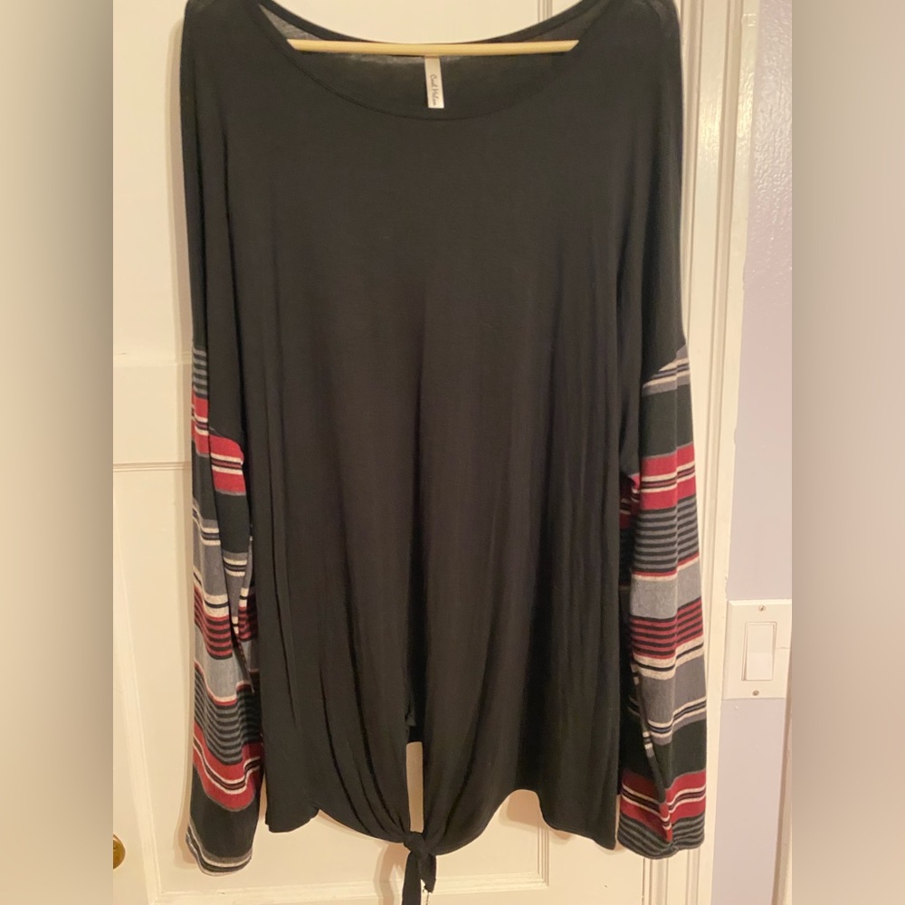 3X Black Long Sleeve Shirt with Burgundy, Black, & Gray Stripes